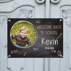 Photo banner for the first day of school, Welcome Back to School, Finally a schoolchild