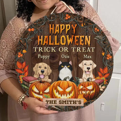 Happy Halloween - Personalized Round Wood Sign