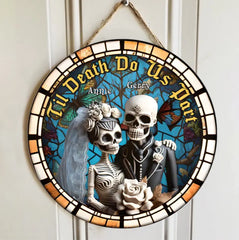 Til Death Do Us Part, Couple Gift, Personalized Wooden Sign, Skull Couple Wood Sign, Halloween Gift