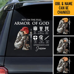 Personalized Woman Warrior Put On The Full Armor Of God Sticker Decal