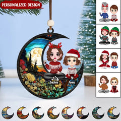 Personalized Christmas Grandma Grandkid On Moon Suncatcher Ornament