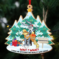 Wait, What, I Have An Attitude, Couple Gift, Personalized wooden Ornament, Funny Bunny Couple Ornament, Christmas Gift