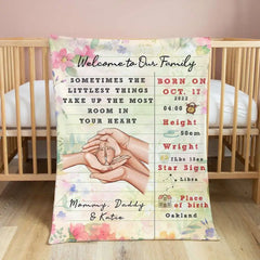 Welcome To Our Family, Personalized Blanket, Love Hand Family , Gift For Family