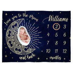 Night Sky Love You to the Moon and Back Growth Mat Mandala Moon Stars Baby Month Blanket Personalized Monthly Milestone Blankets