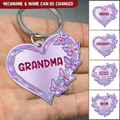 Grandma-Mom Violet Heart Butterfly Kids Mother's Day Personalized Acrylic Keychain DHL27MAY22TT1 Acrylic Keychain Humancustom - Unique Personalized Gifts 4.5x4.5 cm 