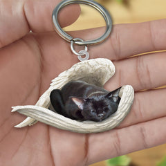 Personalized Cat Sleeping Angel Keychain