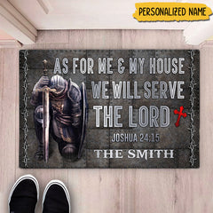 As for me & My House We Will Serve The Lord Knight Personalized Doormat