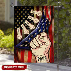 Grandpa, Papa, Daddy Hands Print Fist Bump 4th of July Pattern Personalized Flag