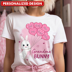 Cute Easter Grandma Mom Bunny Loves Pinky Heart Balloon Kids Personalized Shirt