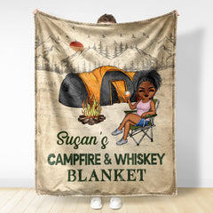 Campfire And Coffee Blanket - Gift For Camping Lovers, Campers - Personalized Fleece Blanket