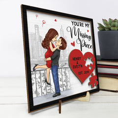 You Are My Missing Piece, The Perfect One - Couple Personalized Custom 2-Layered Wooden Plaque With Stand - House Warming Gift For Husband Wife, Anniversary