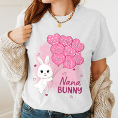 Cute Easter Grandma Mom Bunny Loves Pinky Heart Balloon Kids Personalized Shirt