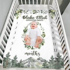 Mountains Milestone Blanket Monthly Growth Tracker Personalized Baby Blanket Baby Shower Gift New Baby Gift