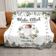 Mountains Milestone Blanket Monthly Growth Tracker Personalized Baby Blanket Baby Shower Gift New Baby Gift