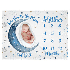 Love You to the Moon and Back Growth Mat Moon Stars Baby Month Blanket Personalized Monthly Milestone Blankets